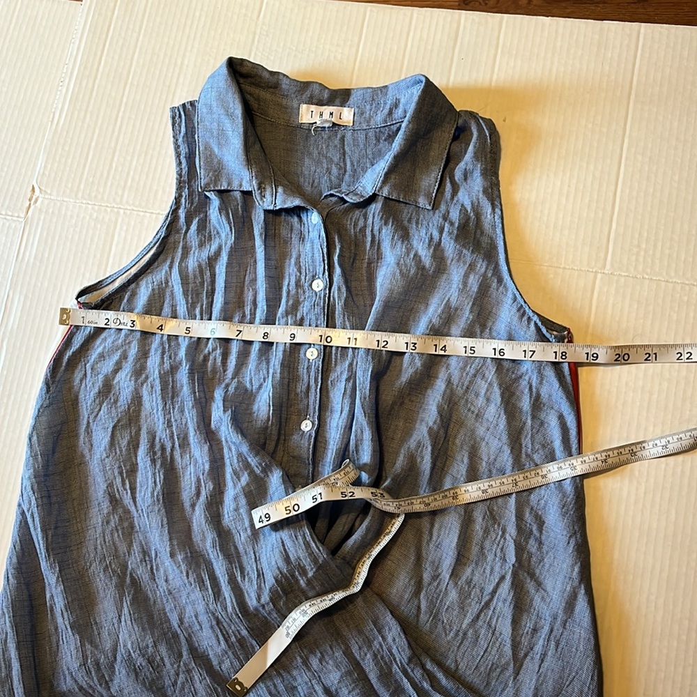 Anthropologie THML-M-blue-sleepless button up twist, striped in back, top/blouse - Picture 10 of 11